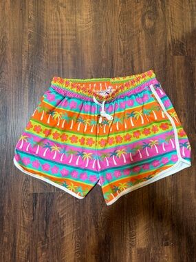 Jess Lea Vibrant Palm-Print Women’s Beach Shorts - Pink & Orange